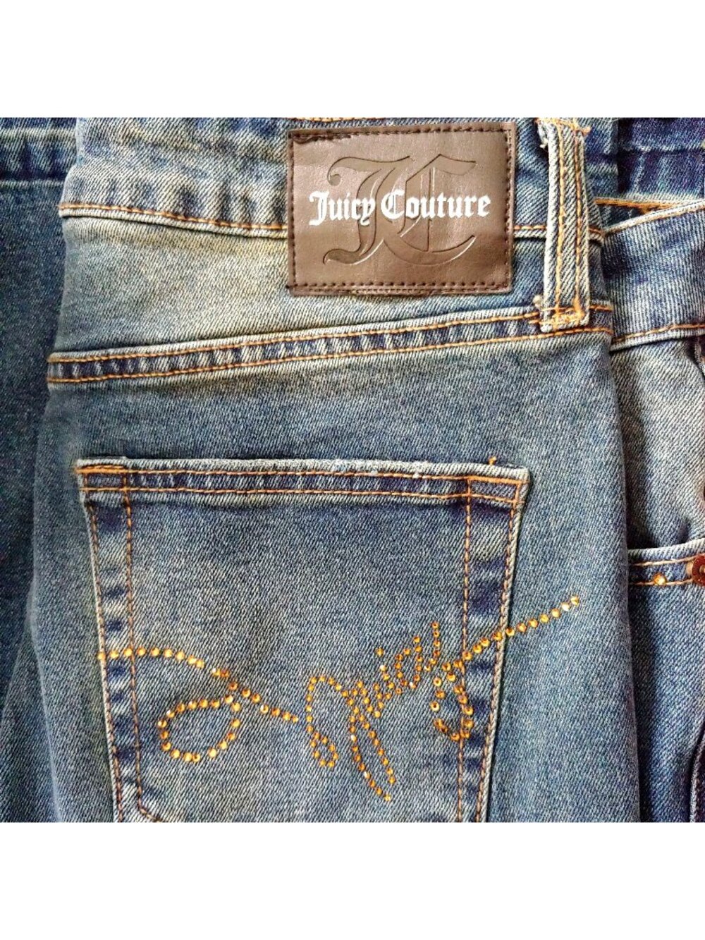 Juicy Couture Bling Wide Leg Jeans Y2K Glam Rhinestone Pocket Denim Y2k Sz7